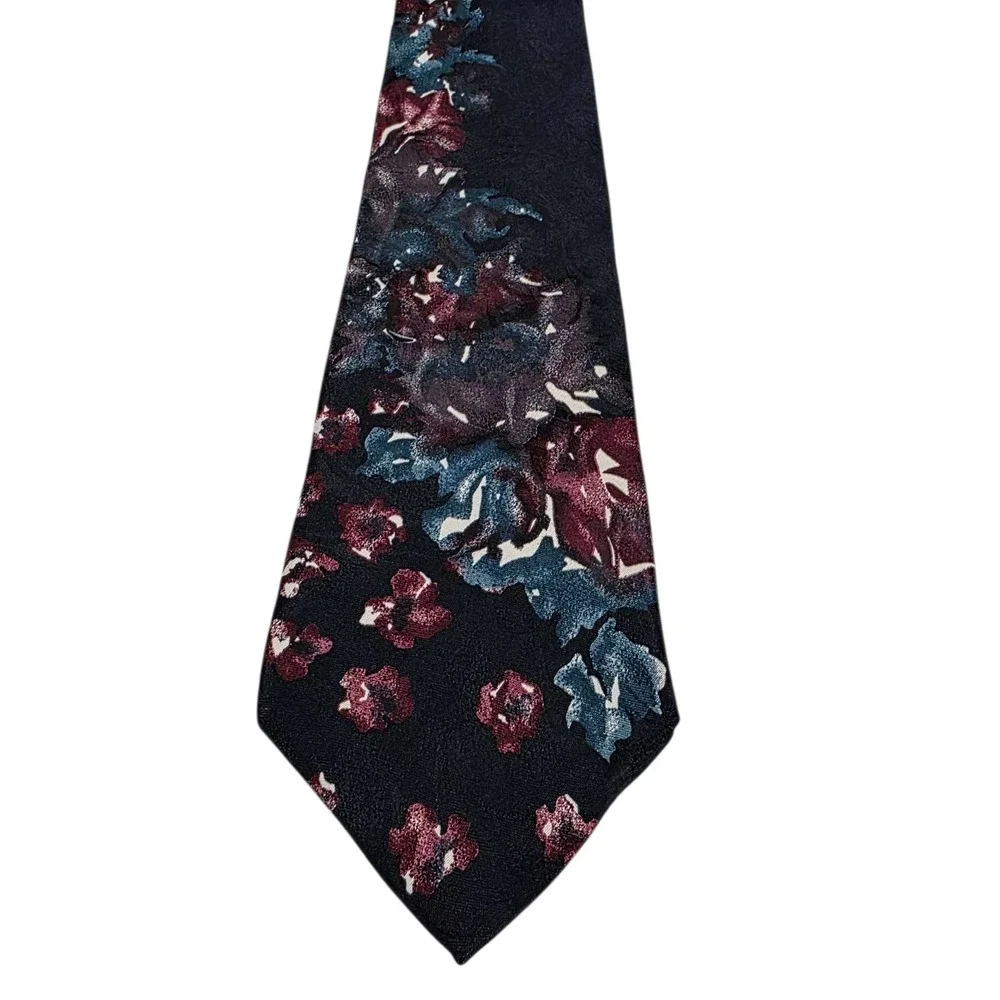 DONBERRY & KEATS‎ Silk Floral Mens Neck Tie Navy Blue Burgundy Blue Formal Work